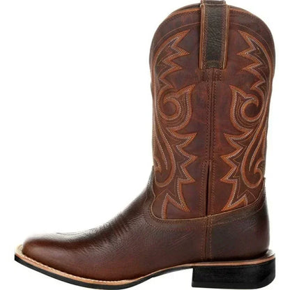 Leather Retro Cowboy Boots - Brown - Cowboy Outpost