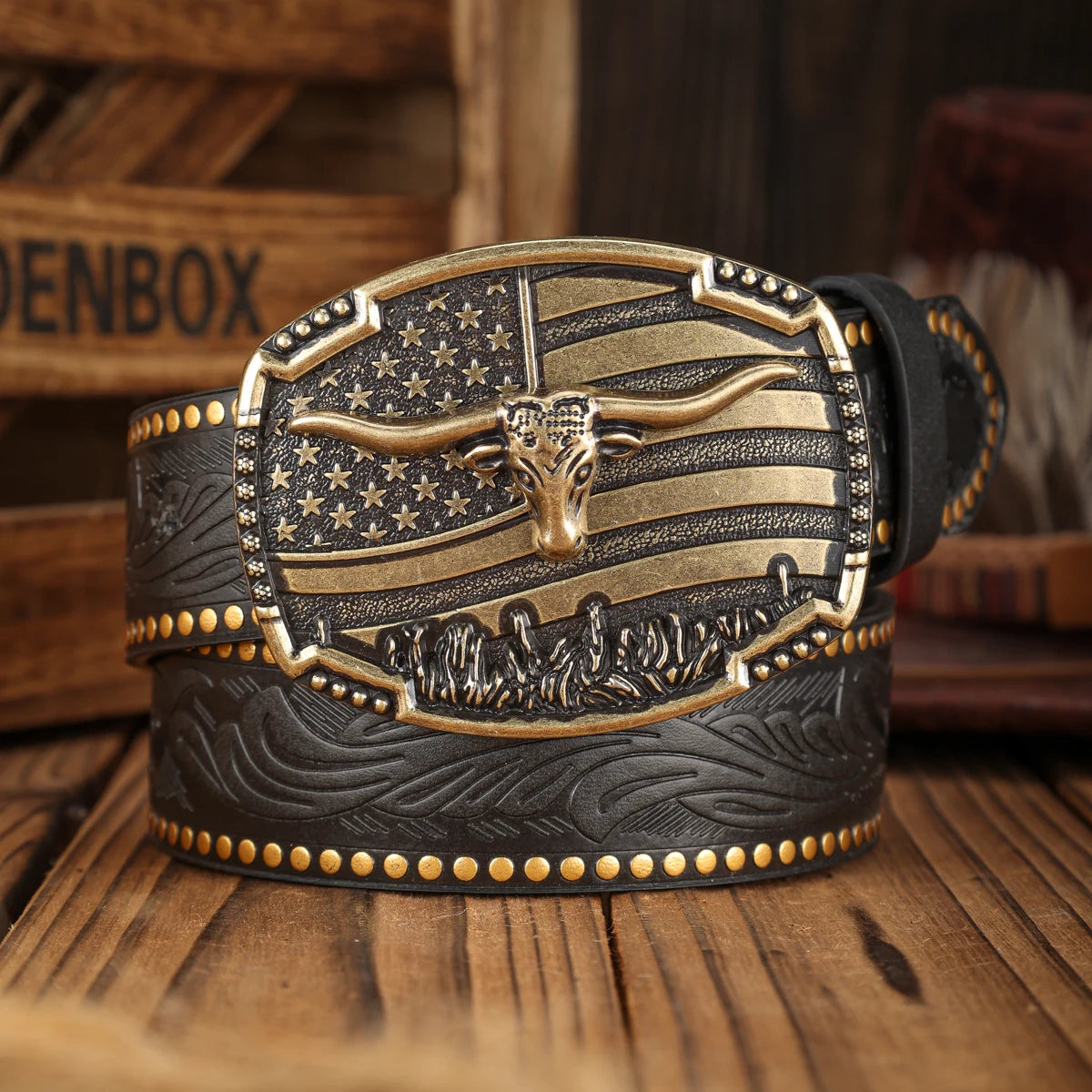 Denim Suitable Belt - black golden - Cowboy Outpost