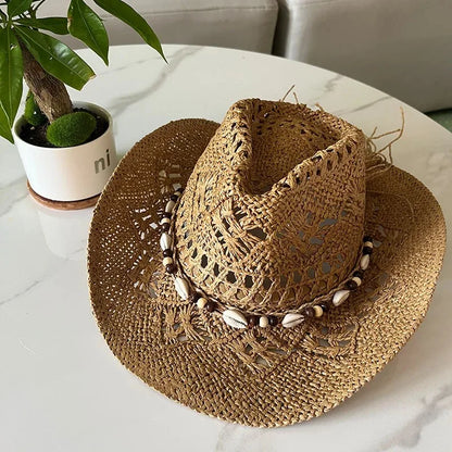 Beach Straw Shell Cowboy Hat - F - Cowboy Outpost