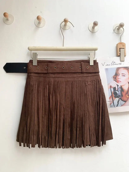 Suede Mini Skirt - Brown - Cowboy Outpost