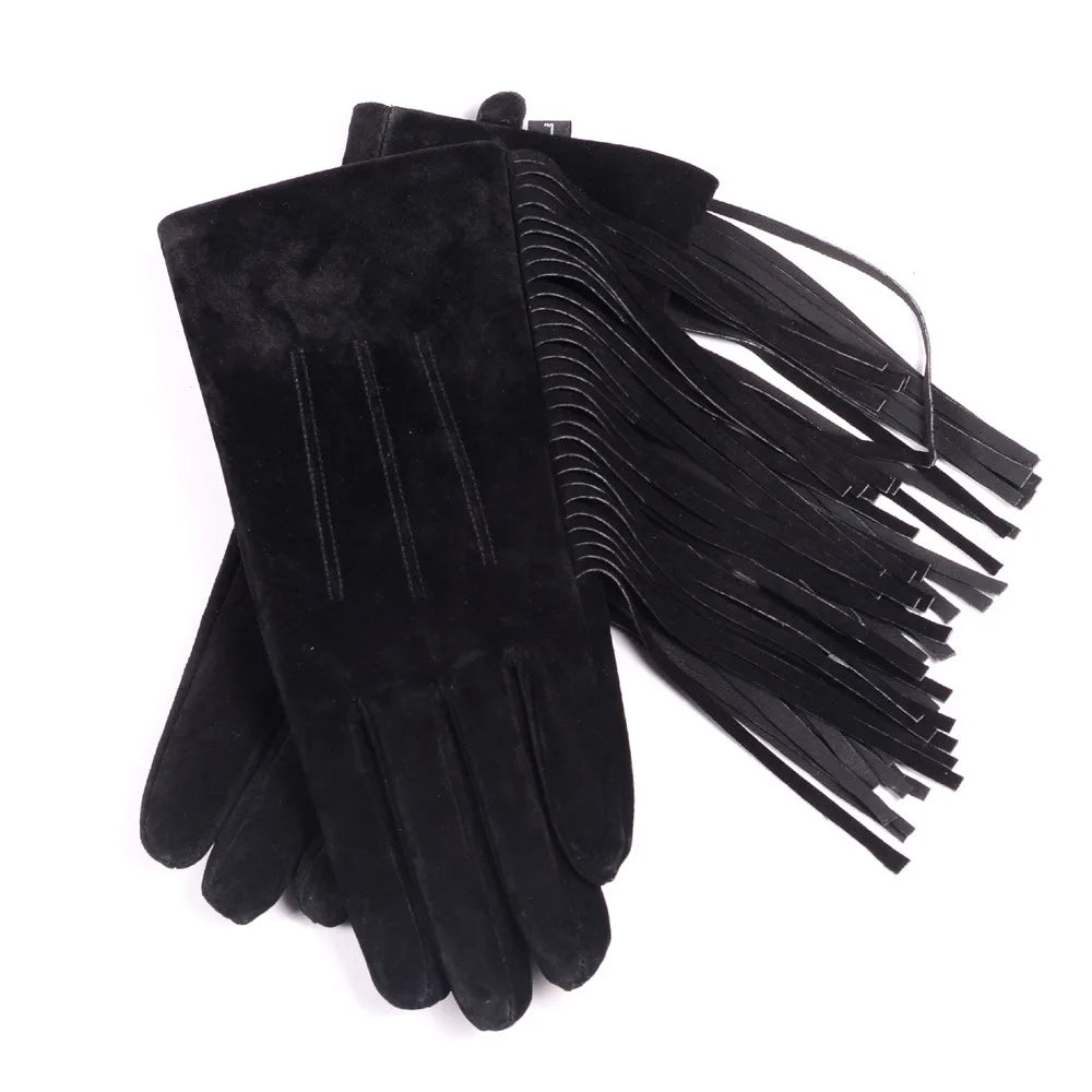 Suede Tassel Gloves - light brown - Cowboy Outpost