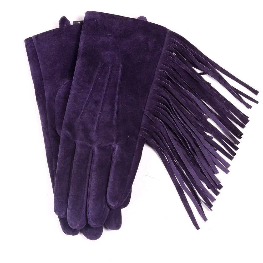Suede Tassel Gloves - Burgundy - Cowboy Outpost