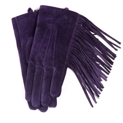 Suede Tassel Gloves - Burgundy - Cowboy Outpost