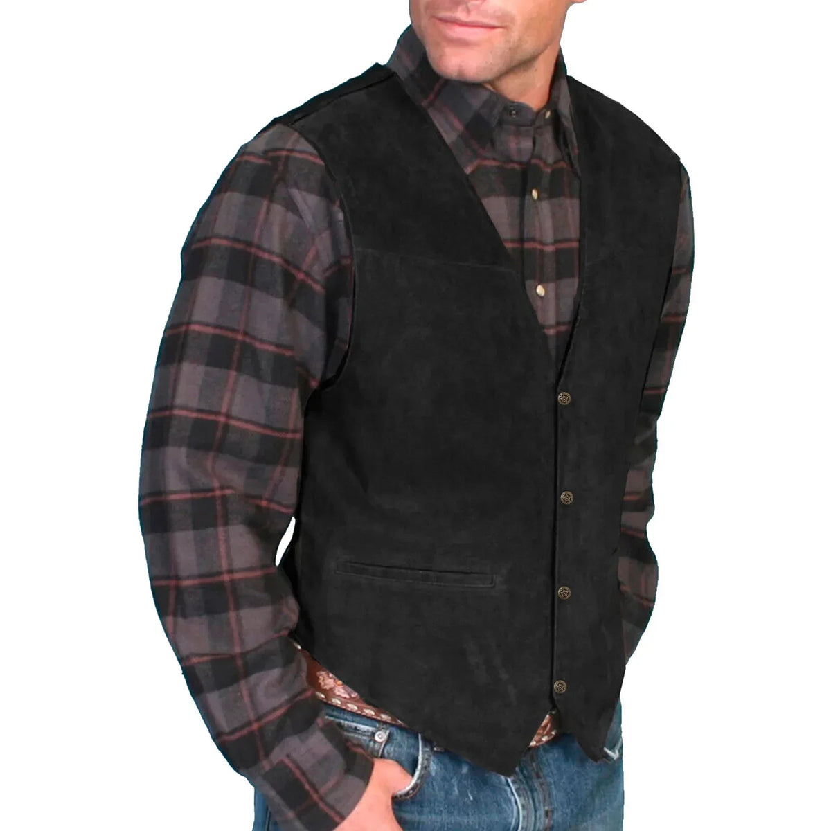 Leather Men's Vests - Black - Cowboy Outpost