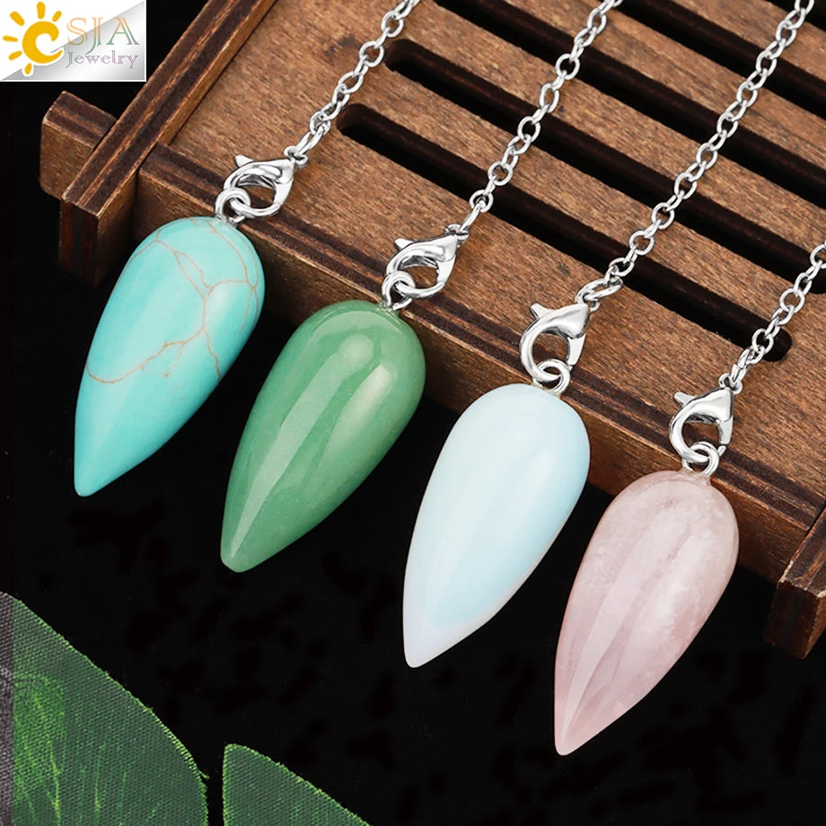 Crystal Turquoise Pendulum Pendant - White Crystal - Cowboy Outpost