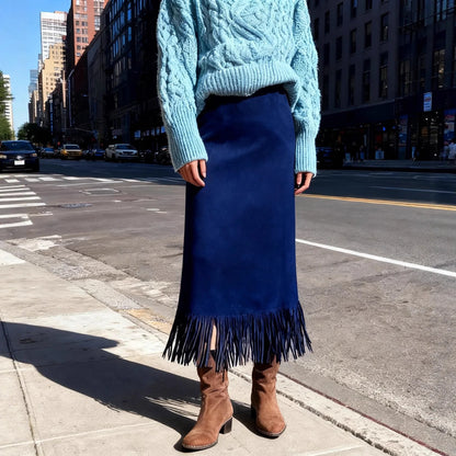Long Suede Skirt - Black - Cowboy Outpost