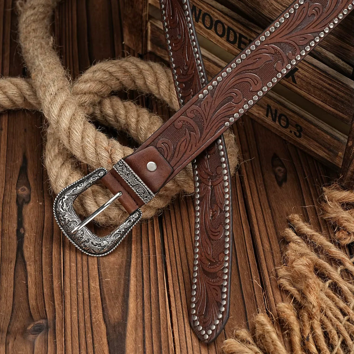 Leather Strap Belt - gray - Cowboy Outpost
