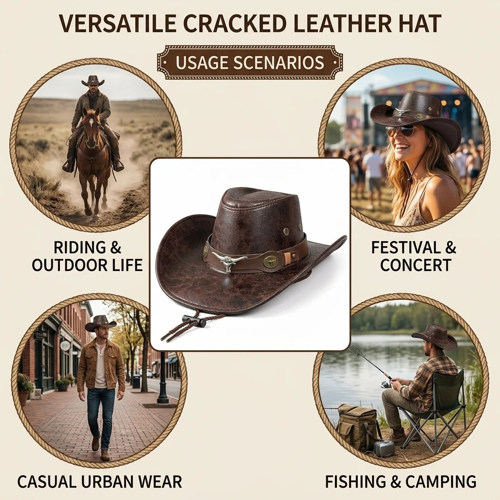 Leather Faux Cowboy Hat - Style 2 - Cowboy Outpost