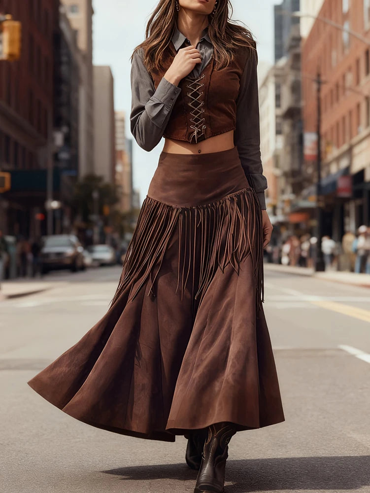 Brown Midi Skirt - Brown - Cowboy Outpost
